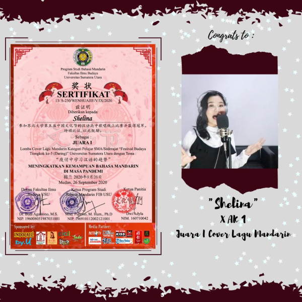 Prestasi Peserta Didik dalam Festival Budaya Tiongkok ke-5 via Daring Universitas Sumatera Utara